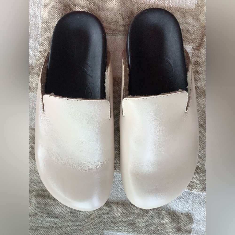 J. Crew Cream and Black Mules